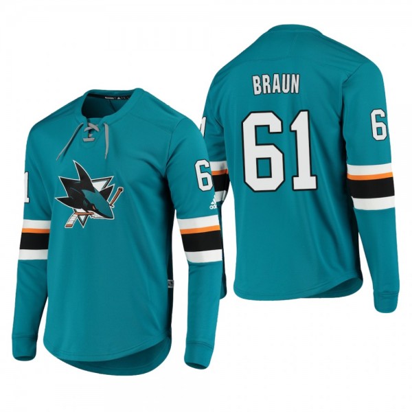 Sharks Justin Braun #61 Adidas Platinum Long Sleev...