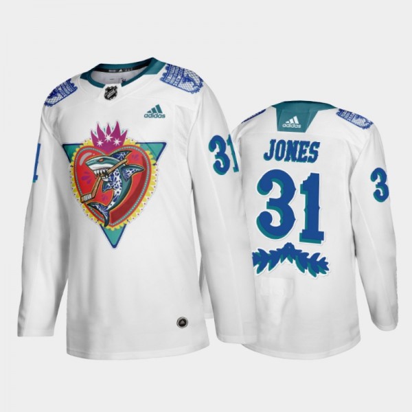 Men's San Jose Sharks Martin Jones #31 Los Tiburones Night White Jersey
