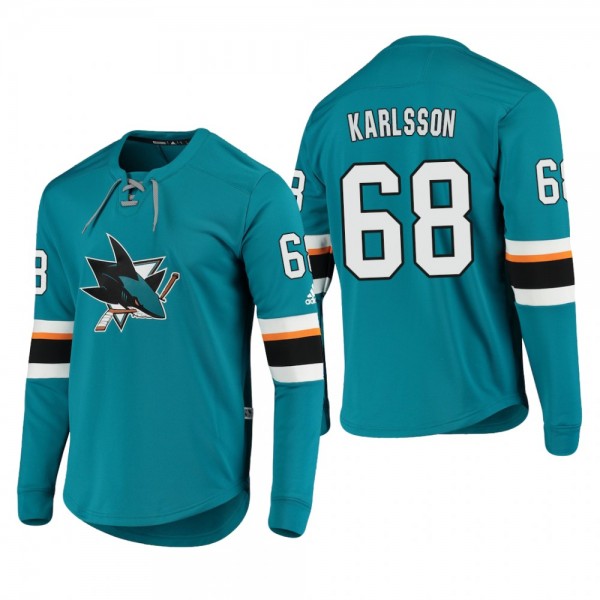 Sharks Melker Karlsson #68 Platinum Long Sleeve 2018-19 Cheap Jersey T-Shirt Teal
