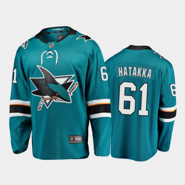 San Jose Sharks #61 Santeri Hatakka Home Teal 2021-22 Player Jersey