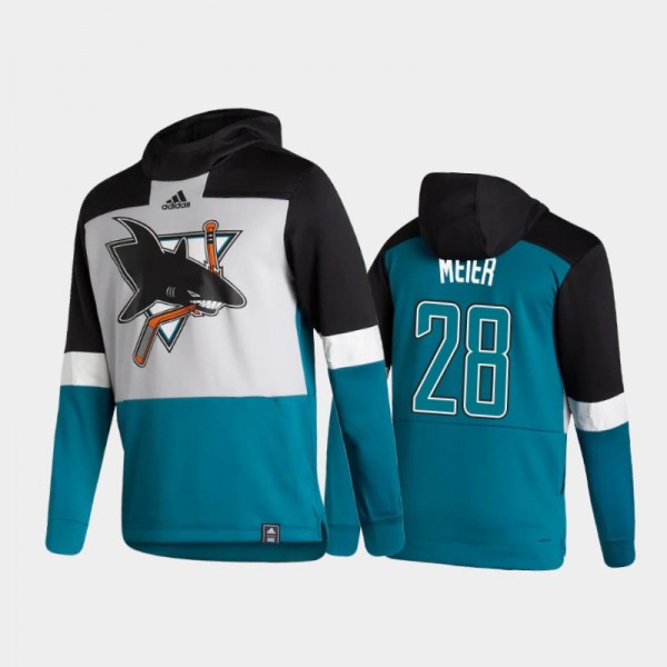 Men's San Jose Sharks Timo Meier #28 Authentic Pullover Special Edition 2021 Reverse Retro Teal Hoodie