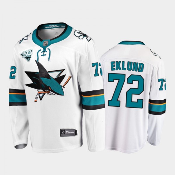 Men San Jose Sharks William Eklund #72 Away White 2021 NHL Draft Jersey