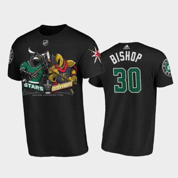 Dallas Stars Ben Bishop #30 Western Conference Cartoon 2020 Stanley Cup Playoffs Final vs Golden Knights Black T-Shirt