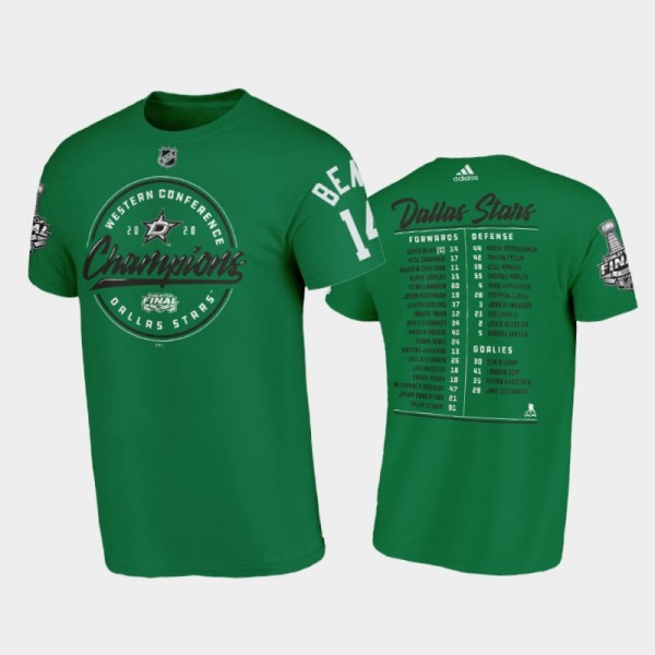 Dallas Stars Jamie Benn #14 Pivot Roster 2020 Western Conference Champs Green T-Shirt