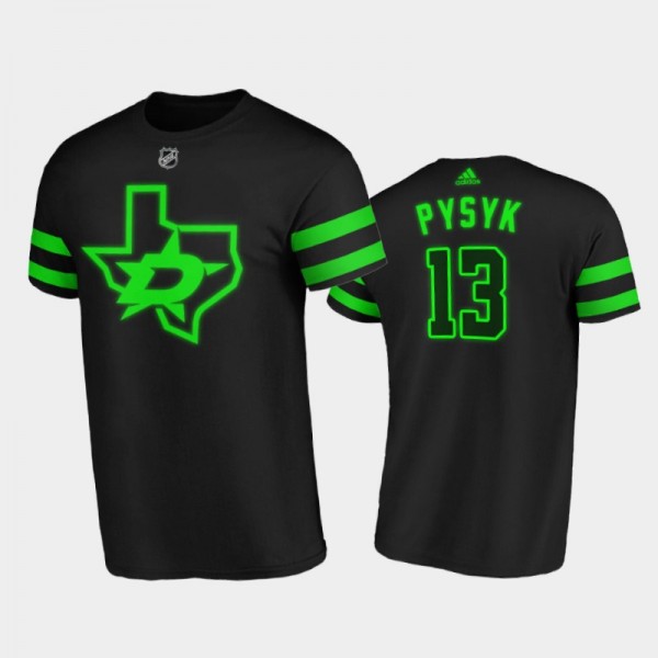 Men Dallas Stars Mark Pysyk #13 Blackout Skyline Alternate Neon Green Black T-Shirt