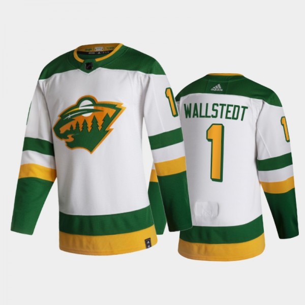 Men Minnesota Wild Jesper Wallstedt #1 2021 Reverse Retro White 2021 NHL Draft Jersey