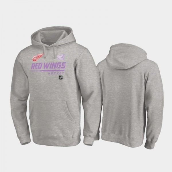 Men's Detroit Red Wings 2020 Hockey Fights Cancer Pullover Heather Gray Hoodie
