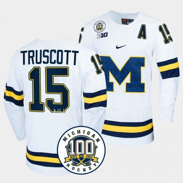 Michigan Wolverines Jacob Truscott 100th Anniversary White Hockey Jersey