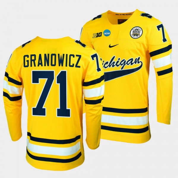 Nick Granowicz Michigan Wolverines 2023 NCAA Hockey Tournament Maize Jersey 71