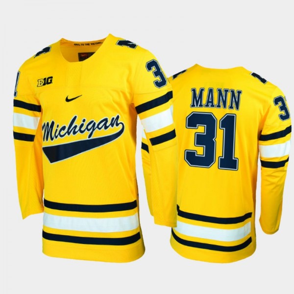 Men Michigan Wolverines Strauss Mann #31 College Hockey Maize Replica Jersey