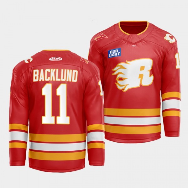 Flames X Rush X CGY Wranglers Mikael Backlund Calgary Flames Warmup #11 Red Jersey