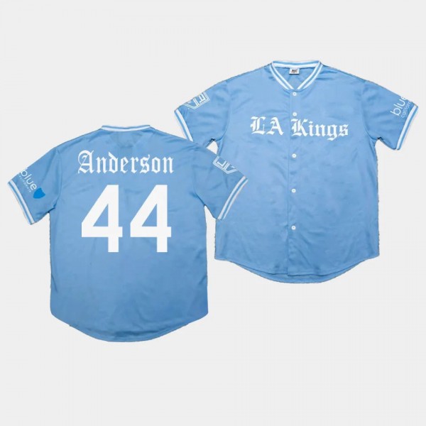 Mikey Anderson Los Angeles Kings 2023 Dodgers Night Blue Jersey #44 Baseball