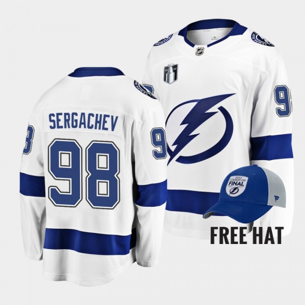Tampa Bay Lightning Mikhail Sergachev 2022 Stanley Cup Final Away White Jersey Free Hat