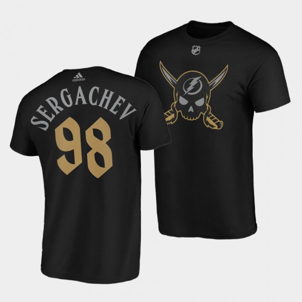 Mikhail Sergachev #98 Tampa Bay Lightning Gasparilla inspired Pirate-themed Black T-Shirt