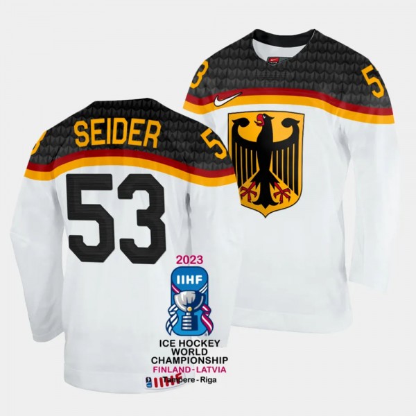 Germany 2023 IIHF World Championship Moritz Seider #53 White Jersey Home