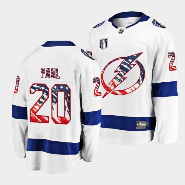 Nicholas Paul Tampa Bay Lightning Independence Day 2022 White Stars Stripes Flag Jersey
