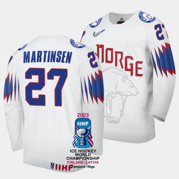 Andreas Martinsen 2023 IIHF World Championship Norway #27 White Home Jersey Men