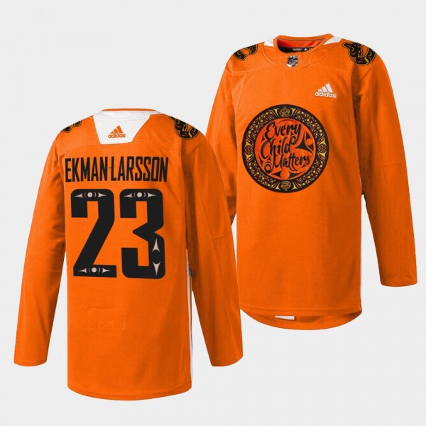 Oliver Ekman-Larsson #23 Vancouver Canucks 2022 National Day for Truth and Reconciliation Warmup Orange Jersey
