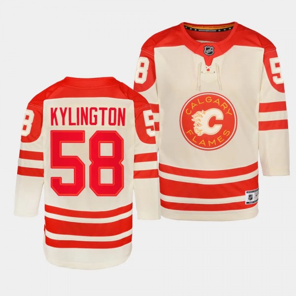 Oliver Kylington Calgary Flames Youth Jersey 2023 NHL Heritage Classic Cream Premier Player Jersey