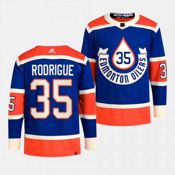 2023 NHL Heritage Classic Edmonton Oilers Olivier Rodrigue #35 Royal Primegreen Jersey