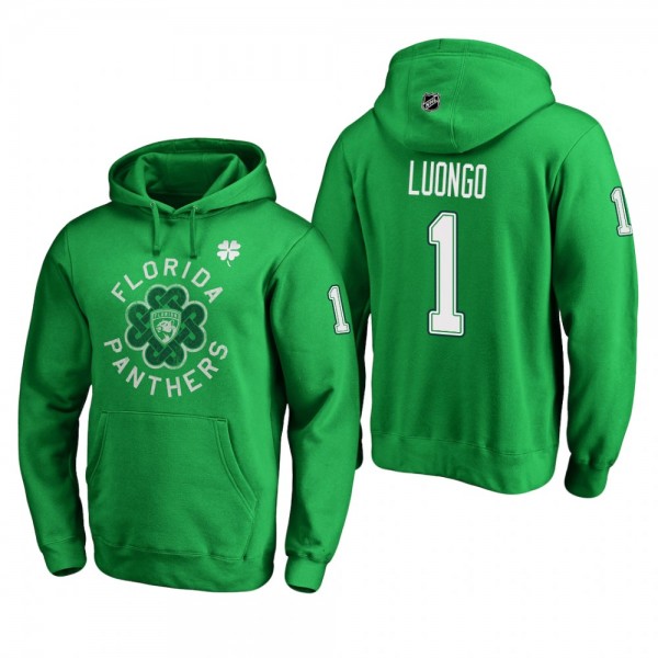 Men's Panthers Roberto Luongo #1 2019 St. Patrick's Day Green Tradition Pullover Hoodie
