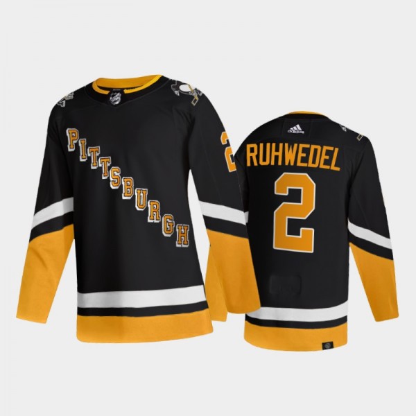 2021-22 Pittsburgh Penguins Chad Ruhwedel Third Jersey Black Primegreen Authentic Uniform