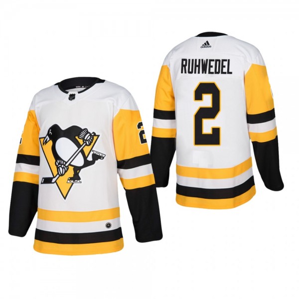 Men's Pittsburgh Penguins Chad Ruhwedel #2 Away White Away Authentic Player Cheap Jersey