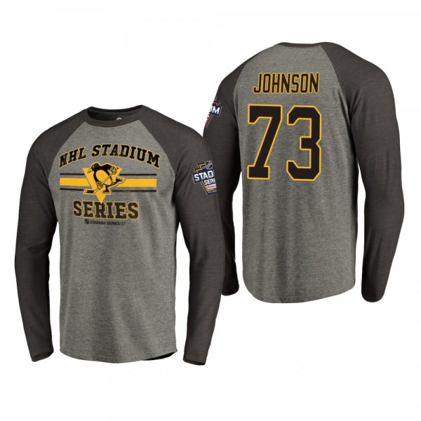 Pittsburgh Penguins Jack Johnson #73 2019 NHL Stadium Series Coors Light Vintage Raglan gray T-Shirt