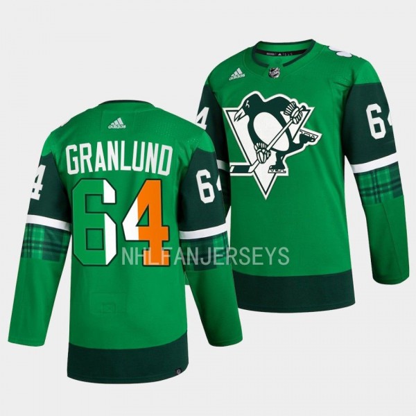 2023 St. Patricks Day Mikael Granlund Pittsburgh Penguins #64 Green Primegreen Authentic Jersey