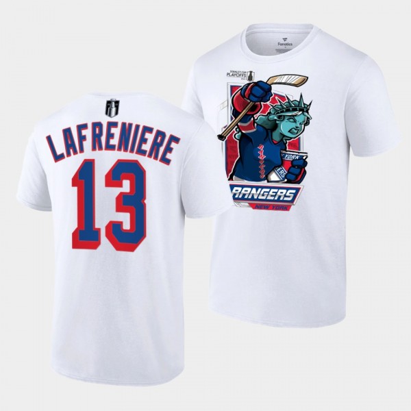 Alexis Lafreniere New York Rangers 2022 Metropolitan Division Champs White Mascot T-Shirt