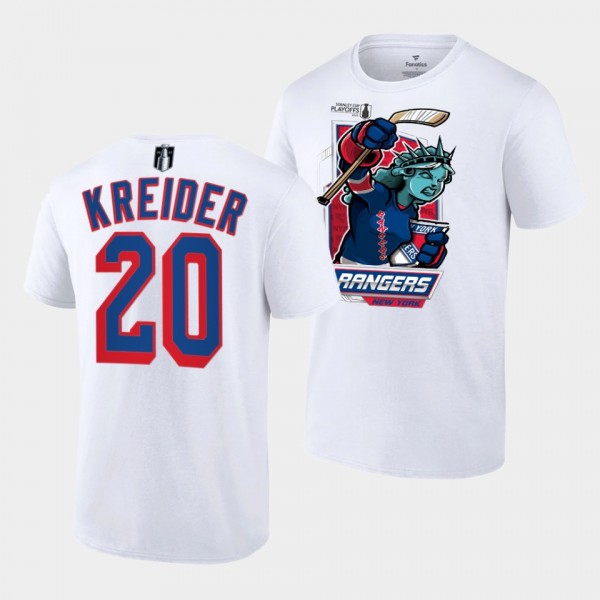 Chris Kreider New York Rangers 2022 Metropolitan Division Champs White Mascot T-Shirt
