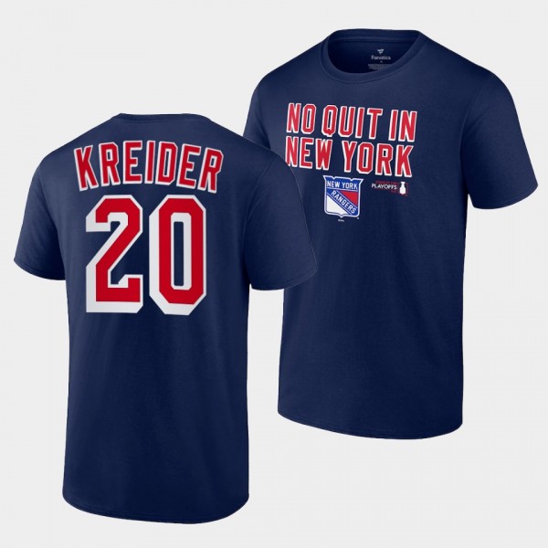 New York Rangers Chris Kreider 2022 Stanley Cup Playoffs Slogan Navy #20 T-Shirt