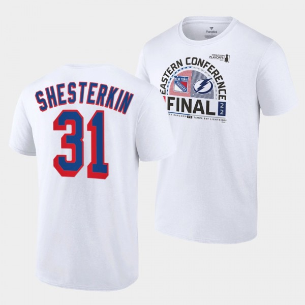 Igor Shesterkin New York Rangers 2022 Stanley Cup Playoffs White Eastern Finals Matchup T-Shirt
