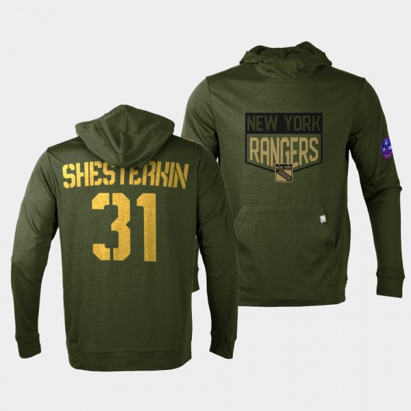 Igor Shesterkin New York Rangers 2022 Salute to Service Olive Levelwear Hoodie