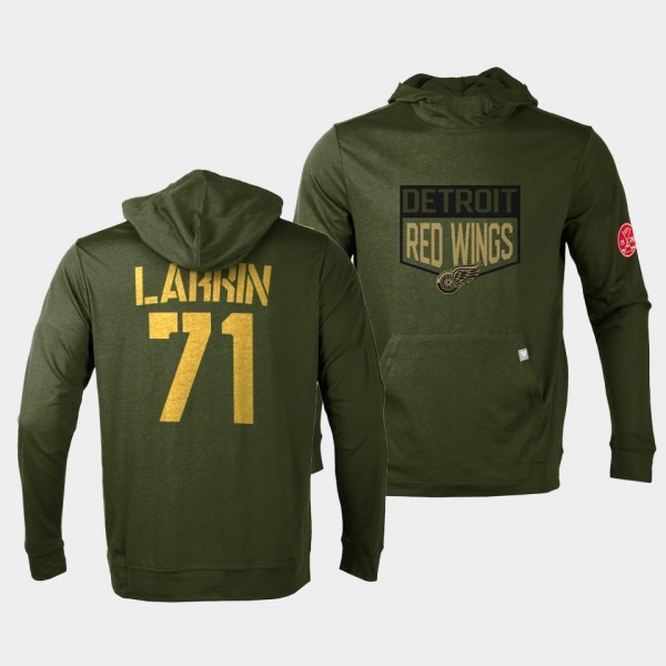 Detroit Red Wings Dylan Larkin 2022 Salute to Service Olive Levelwear Hoodie Pullover