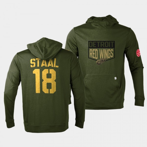 Detroit Red Wings Marc Staal 2022 Salute to Service Olive Levelwear Hoodie Pullover