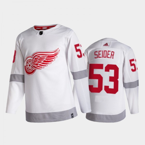 Detroit Red Wings Moritz Seider #53 2021 Reverse Retro White Special Edition Jersey