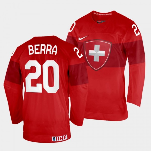 Switzerland 2022 IIHF World Championship Reto Berra #20 Red Jersey Away