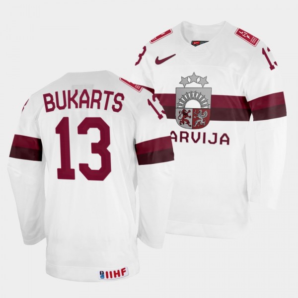 Latvijas 2022 IIHF World Championship Rihards Bukarts #13 White Jersey Home