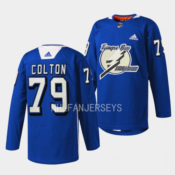 Ross Colton Tampa Bay Lightning Primary Logo Blue #79 Jersey Practice