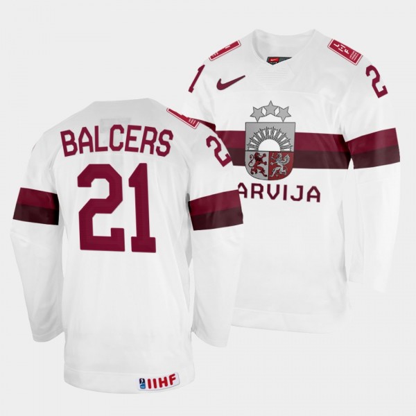 Latvijas 2022 IIHF World Championship Rudolfs Balcers #21 White Jersey Home