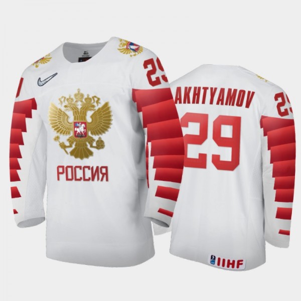 Men Russia Team 2021 IIHF World Junior Championship Artur Akhtyamov #29 Home White Jersey