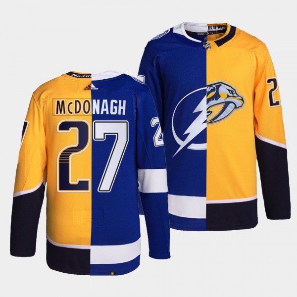 Ryan McDonagh Lightning x Predators Split Edition Blue Gold Jersey #27 Authentic Rare