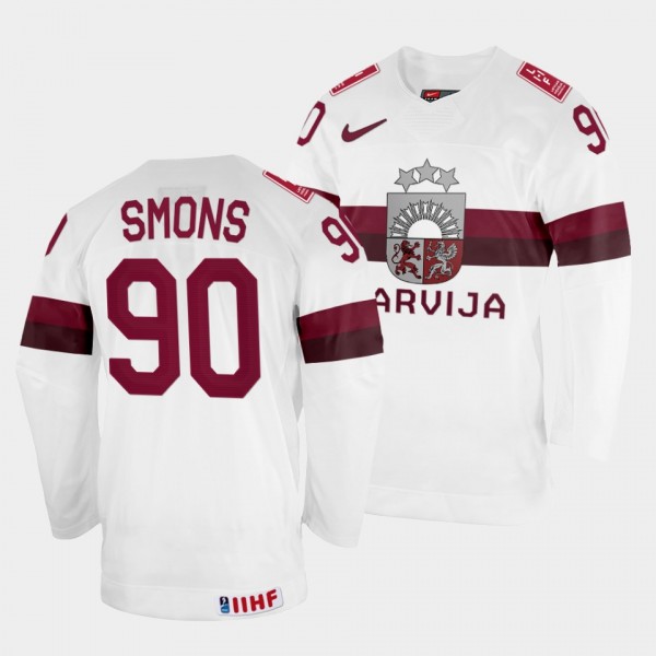 Latvijas 2022 IIHF World Championship Sandis Smons #90 White Jersey Home