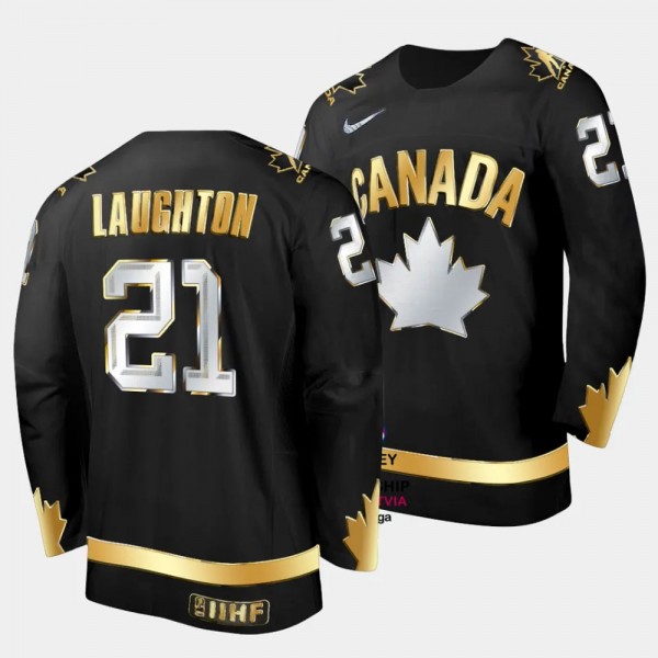Canada 2023 Champions Du Monde Scott Laughton #21 Black Jersey Gold Trophy