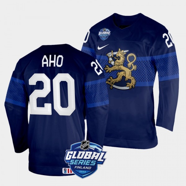 Finland 2022 NHL Global Series Sebastian Aho #20 Navy Jersey Away