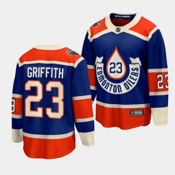 Seth Griffith Edmonton Oilers 2023 NHL Heritage Classic Royal #23 Premier Jersey Men's