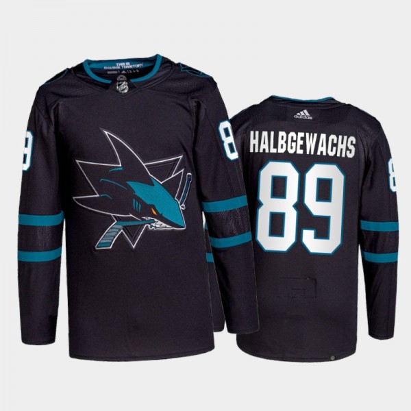 Jayden Halbgewachs San Jose Sharks Alternate Jersey 2021-22 Black #89 Authentic Primegreen Uniform