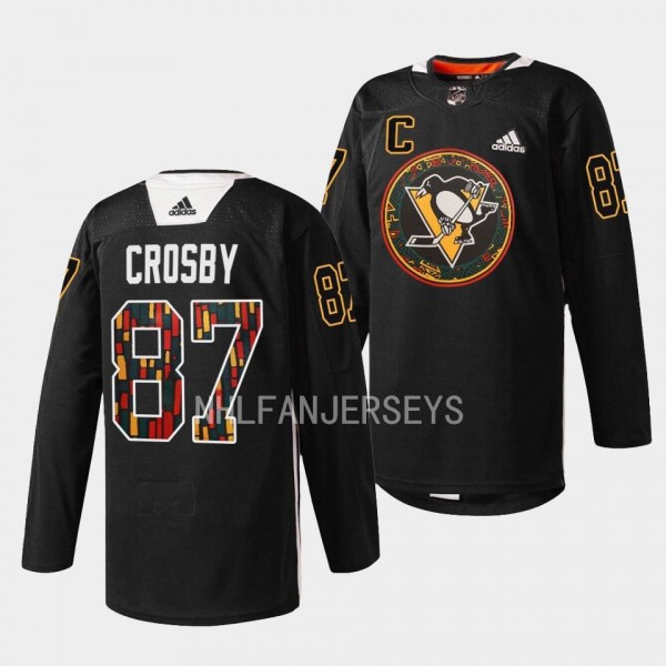 Pittsburgh Penguins 2023 Black Hockey History Sidney Crosby #87 Black Jersey Warmup