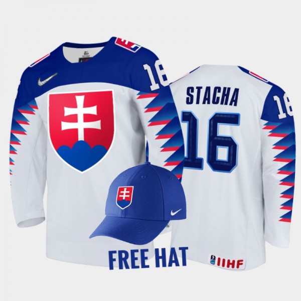 Marko Stacha Slovakia Hockey White Free Hat Jersey...